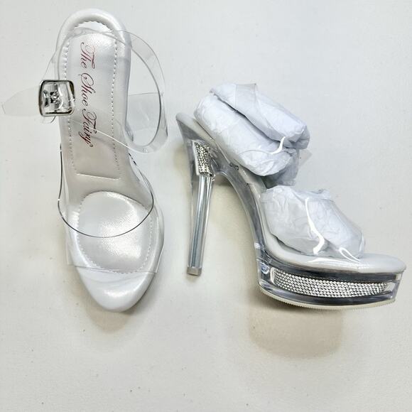The Shoe Fairy Olympian Clear Heels Size 5 Bling Rhinestones - Picture 3 of 4